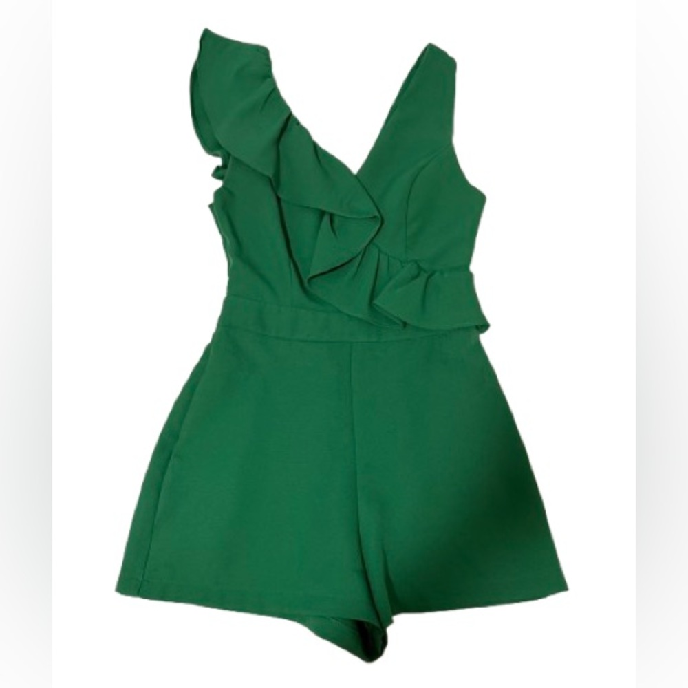 Women Green Ruffled Romper (Small)